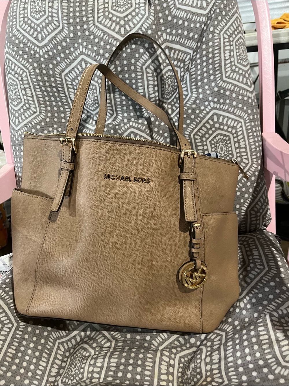 Michael Kors Saffiano Leather Tote in Camel